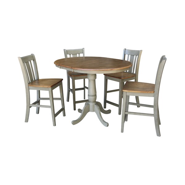 International Concepts Round 36 in Rd Extend Dining Table, 4 San Remo Counter Ht Stools, Hickory/Stone, 36 W, 48 L, Wood K41-36RXT-6B-S102-4 - main